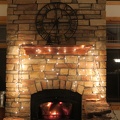 Icicle lights above fireplace