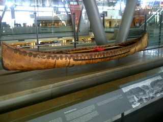 Birch bark canoe, one of two, the other a gift to Trudeau, on display at YOW